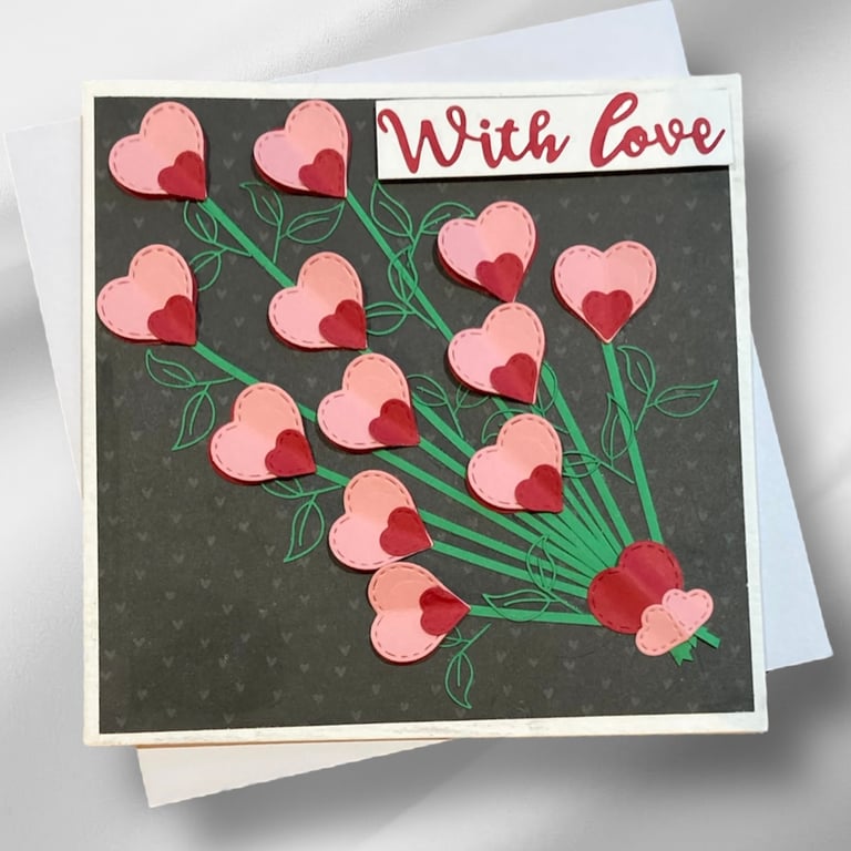 Card Featuring a Heart Bouquet. Engagement, Wedding Card or Anniversary Card. 