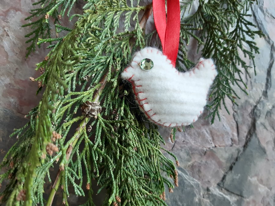 Upcycled felt bird or dove bauble hanging decoration