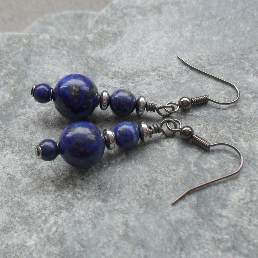 Lapis Lazuli Black Tone Drop Earrings