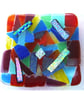 Abstract Patchwork Rainbow Dichroic Dish 11.5 cm Fused Glass Square  - Image 10