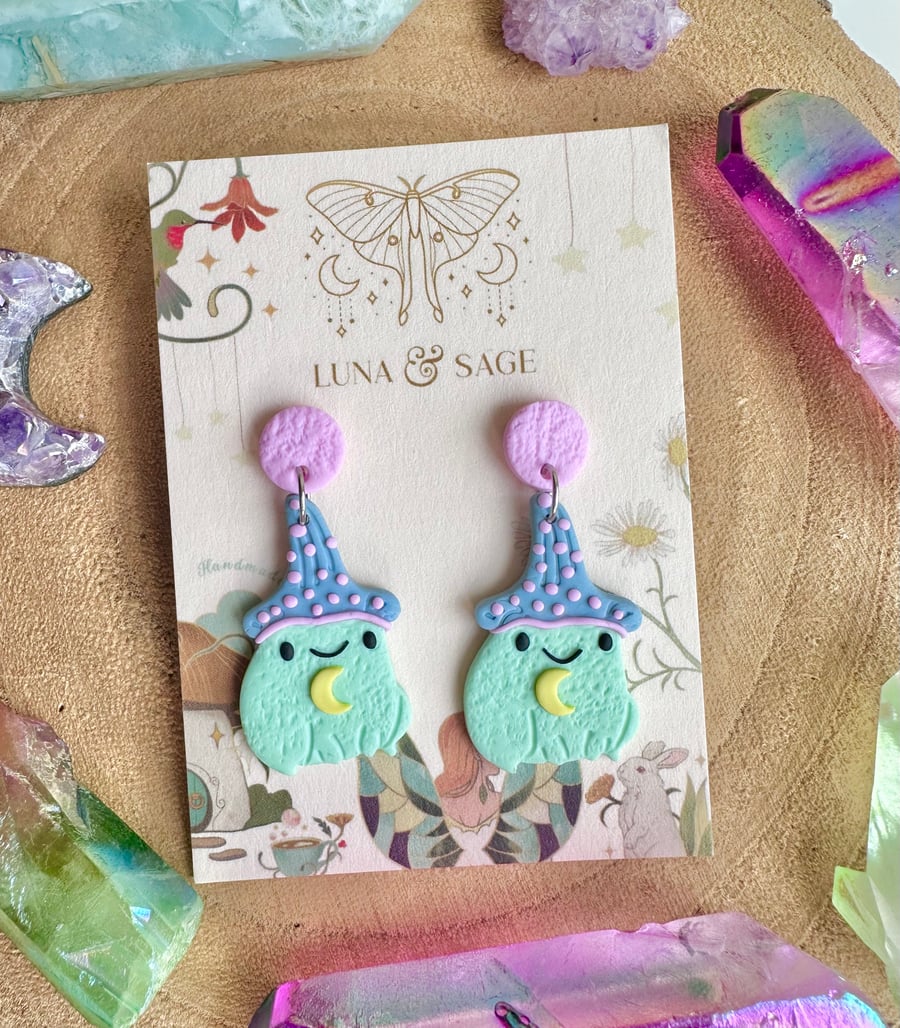 Handmade Frog Wizard Polymer Clay Earrings