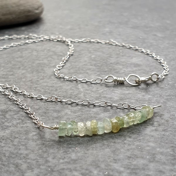 Aquamarine bar pendant, March birthstone necklace, Pale green gemstone