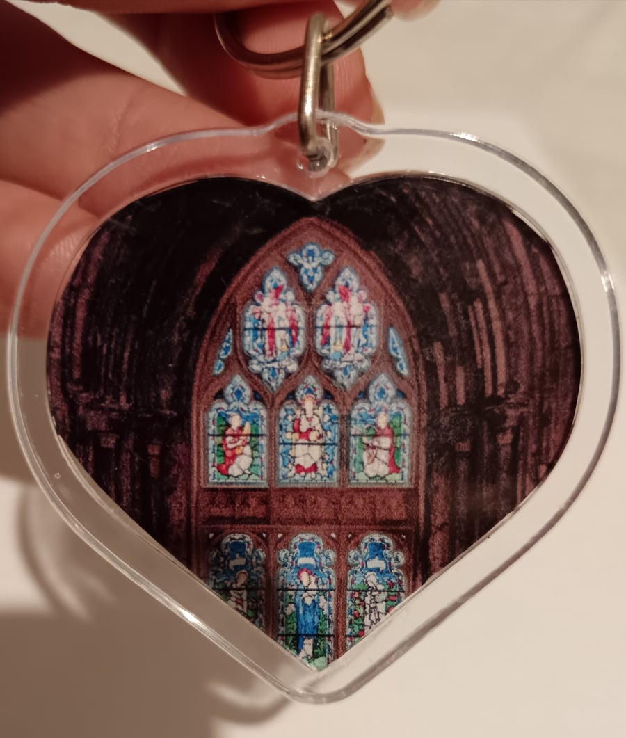 Gloucester Cathedral Stained Glass Window Photography Heart Keyring