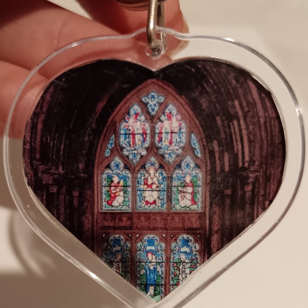 Gloucester Cathedral Stained Glass Window Photography Heart Keyring