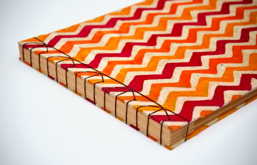 Orange zig zag photo album with Japanese stab binding