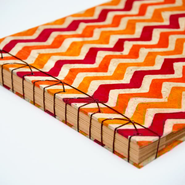 Orange zig zag photo album with Japanese stab binding