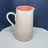 Raspberry pink and white hand thrown ceramic breakfast jug with 30% discount