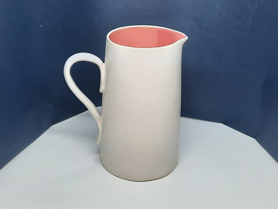Raspberry pink and white hand thrown ceramic breakfast jug with 30% discount