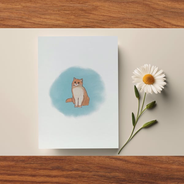Curious ginger cat hand drawn card (A6 Blank)