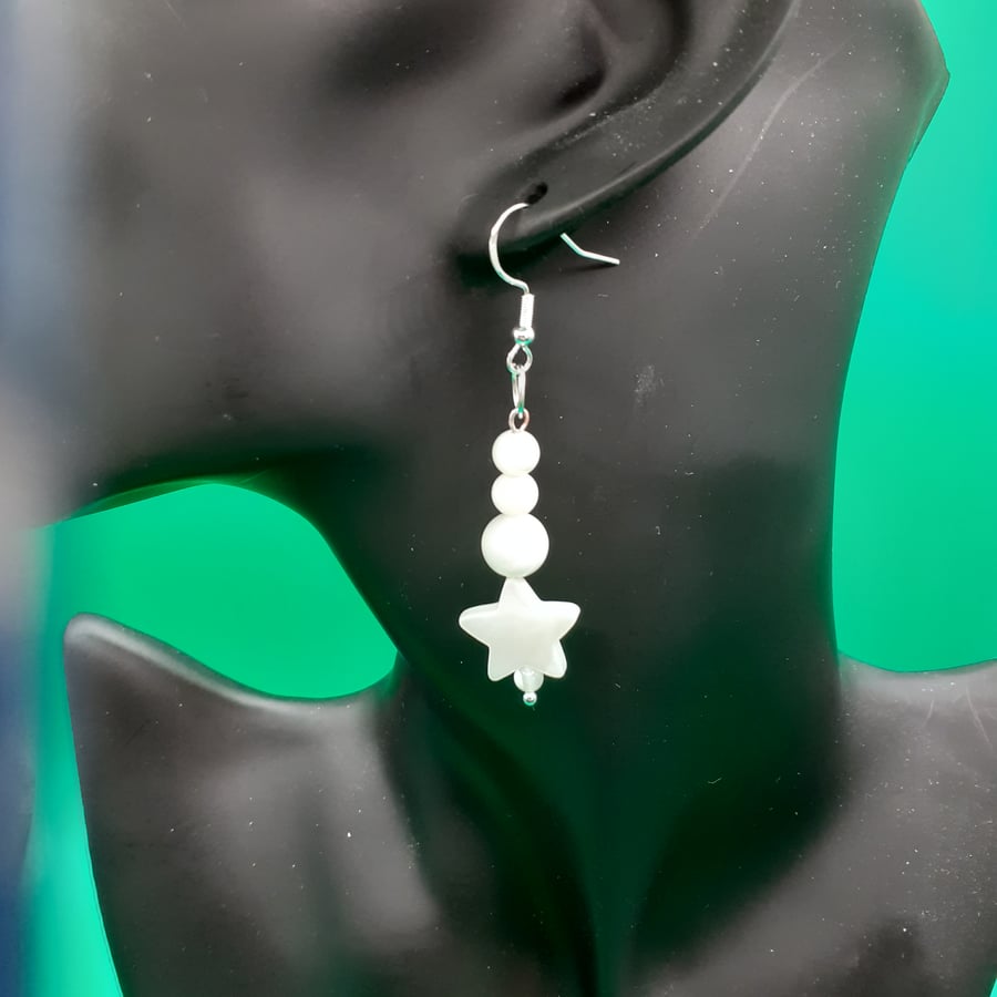 Handmade Mother of Pearl Star Earrings 