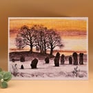 Greetings card, Avebury Stone Circle solstice day, Blank 