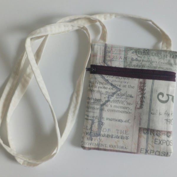 Cotton crossbody bag, festivals, dogwalking, fabric bag, long strap, cream, text