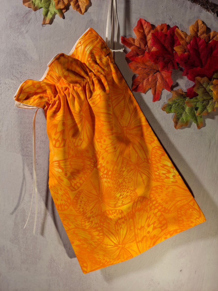 Handmade Drawstring Bag 40cm x 26cm Mango Butterfly Melody Cotton  
