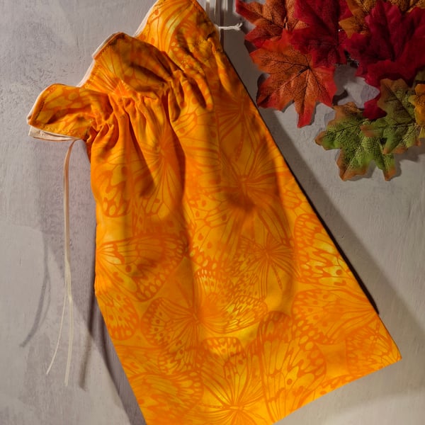 Handmade Drawstring Bag 40cm x 26cm Mango Butterfly Melody Cotton  