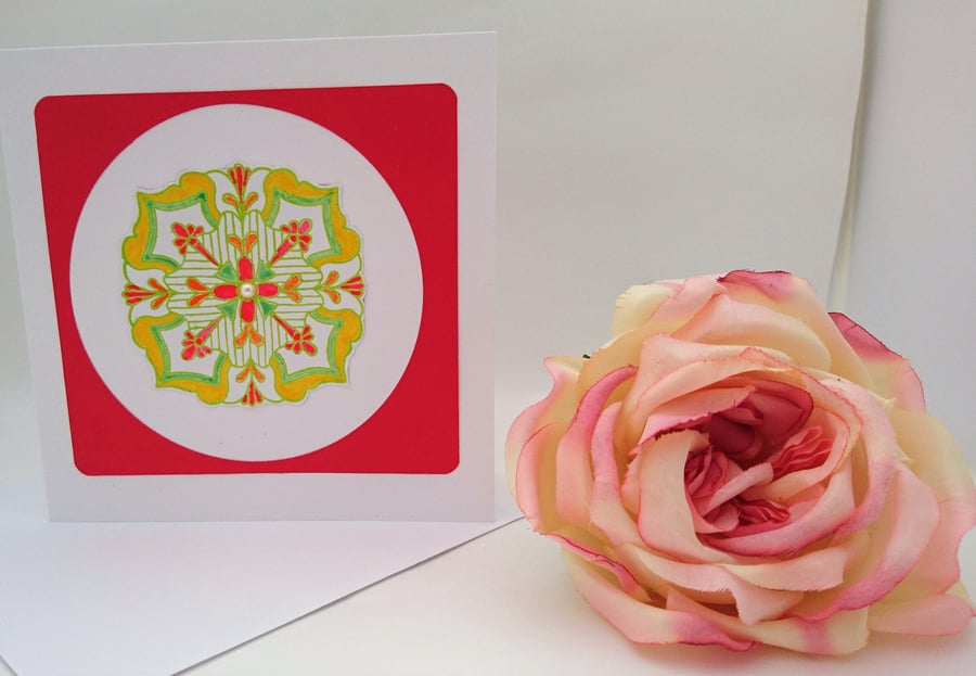 Medallion, Mandala All Occasions Meditation handmade greeting card. FREE P&P UK
