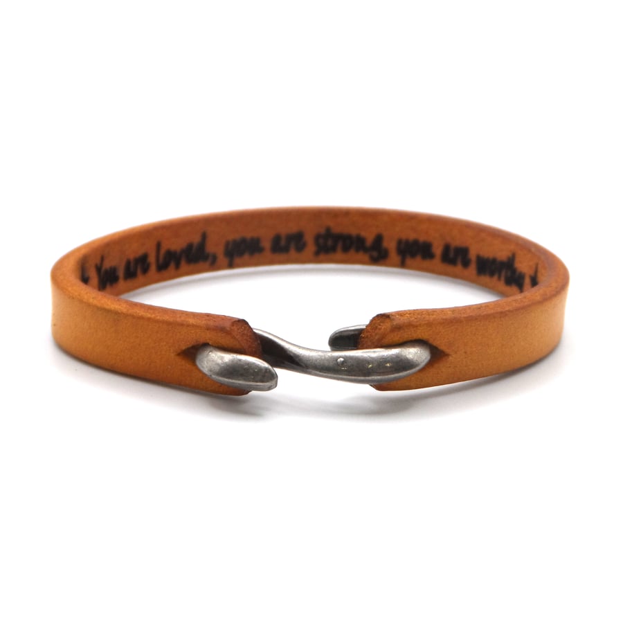 Personalised Leather Bracelet with Hidden Secret Message - Gifts Boxed