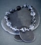 Bracelet Snowflake Obsidian and Sterling Silver Stretchy handmade - Image 4