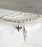 Sterling Silver Feather Heart Charm Bracelet, Adjustable Slider Clasp - Image 2