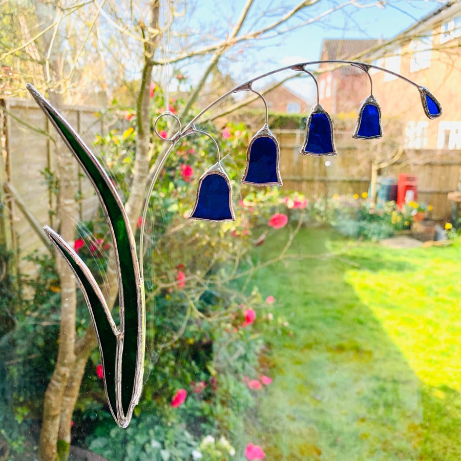 Stained Glass Bluebell Suncatcher - Handmade Hanging Decoration Blue