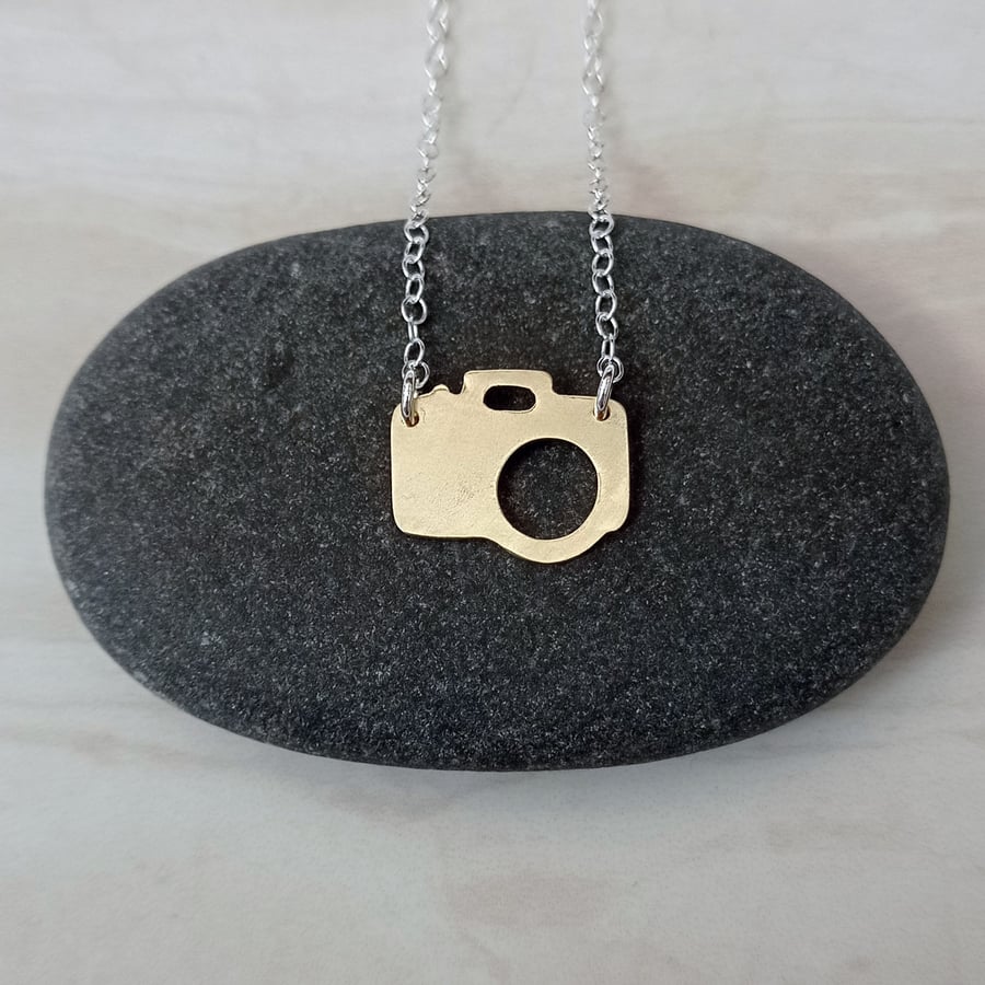 Brass camera necklace, photography gift, brass jewellery