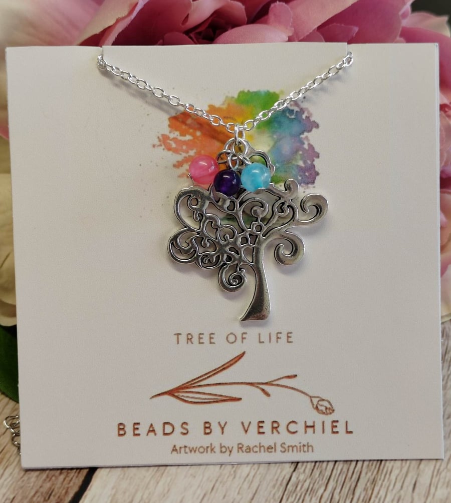 Tree of Life Pendant necklace with Jade