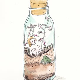 Terrariaum Toad - Watercolour and ink drawing.  Made in Yorkshire