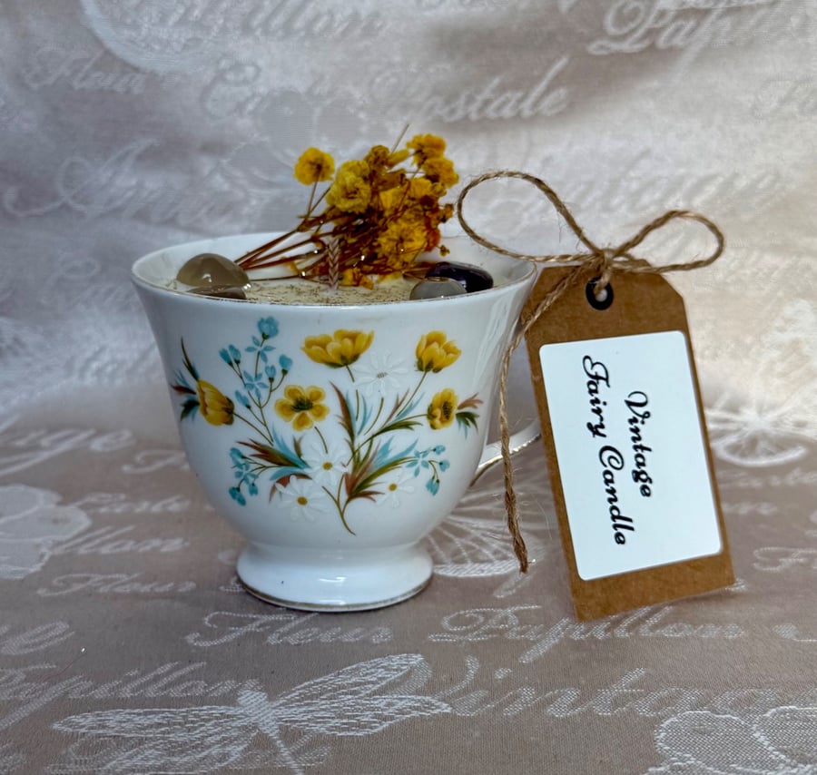 Fairy Garden Vintage Candle – Handmade Cottagecore Teacup Candle