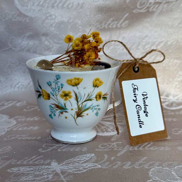 Fairy Garden Vintage Candle – Handmade Cottagecore Teacup Candle
