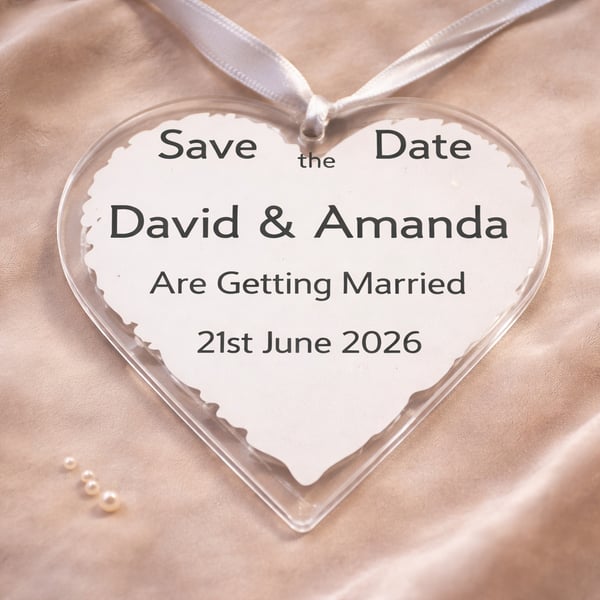 Personalised Acrylic Heart Save the Date Magnet – Paint Effect & Vinyl Lettering