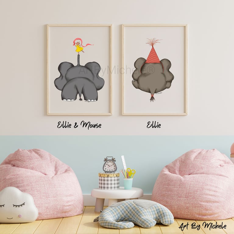 Ellie Elephant Print Set – Whimsical Nursery Wall Art (Set of 2 or Individual)