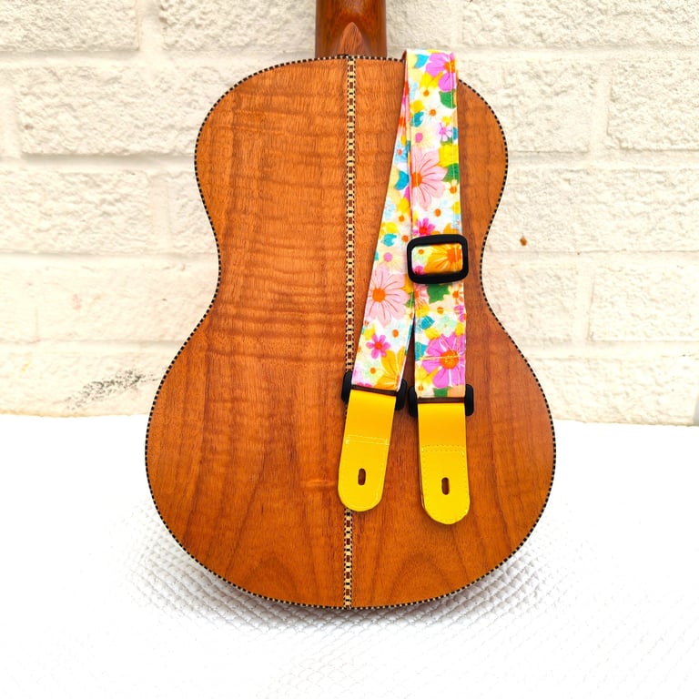 1 inch Wide Adjustable Handmade ukulele neck strap in pretty, bright florals