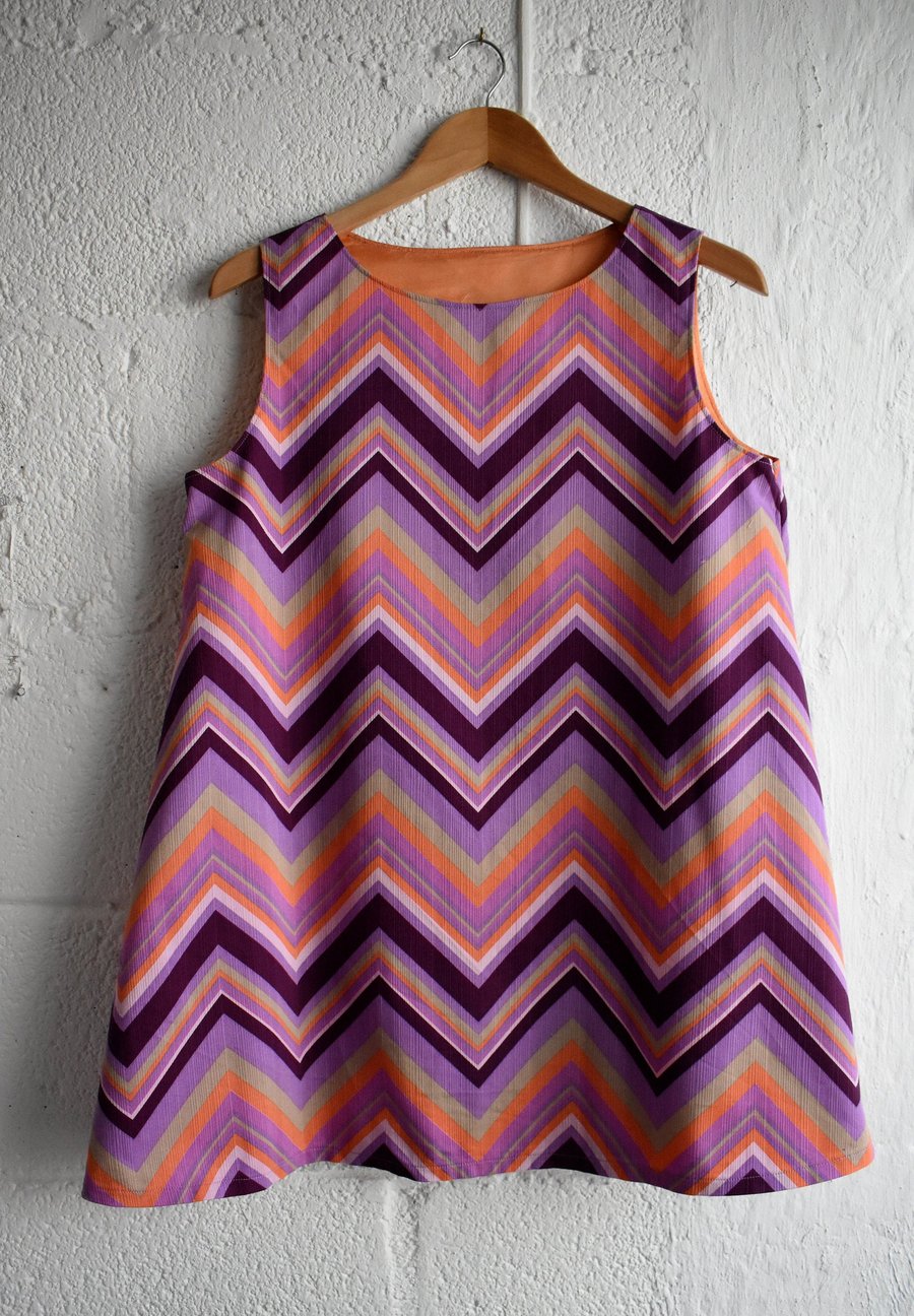 OOAK Vintage Style Purple Zigzag Sleeveless Trapeze Dress Top - Size 12