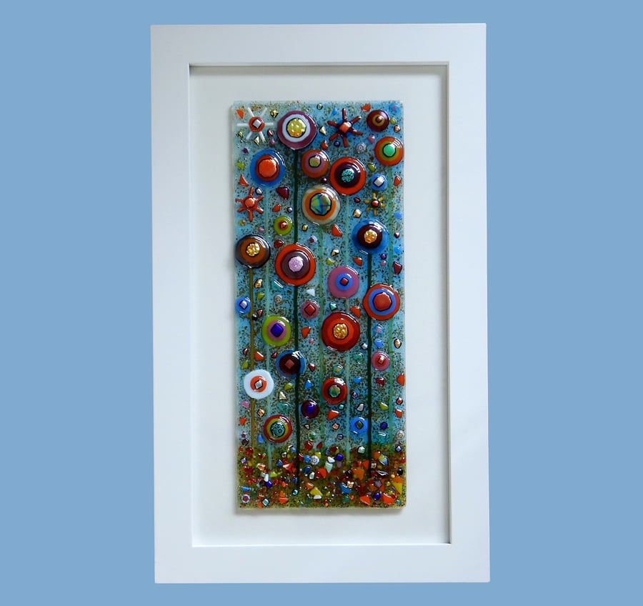 HANDMADE FUSED GLASS 'IN THE GARDEN' PICTURE.