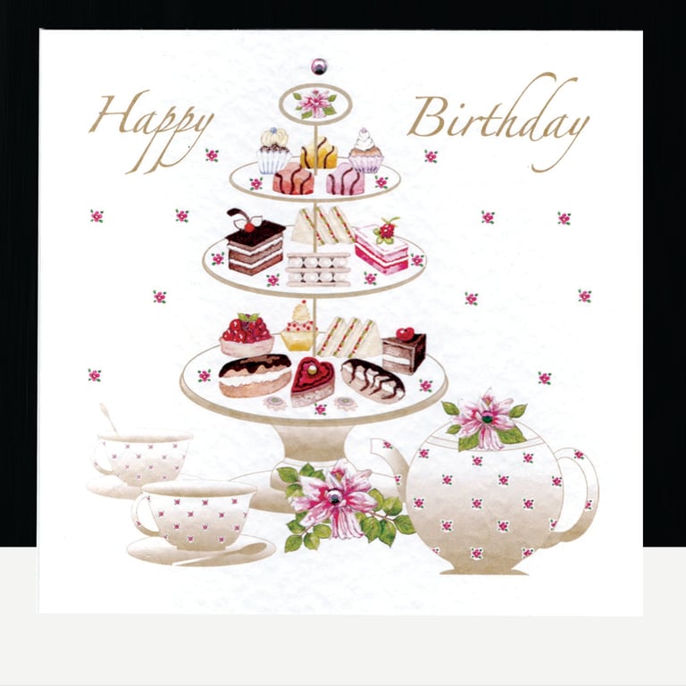 A Happy Birthday – Afternoon Tea and Cakes Handmade Card 