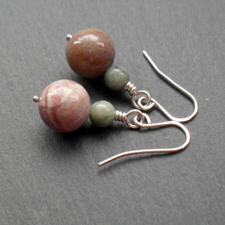 Argentium Silver With Jadeite and Ocean Jasper Earrings