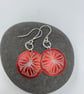 Red aluminium circle tree earrings with silver ring - Image 1