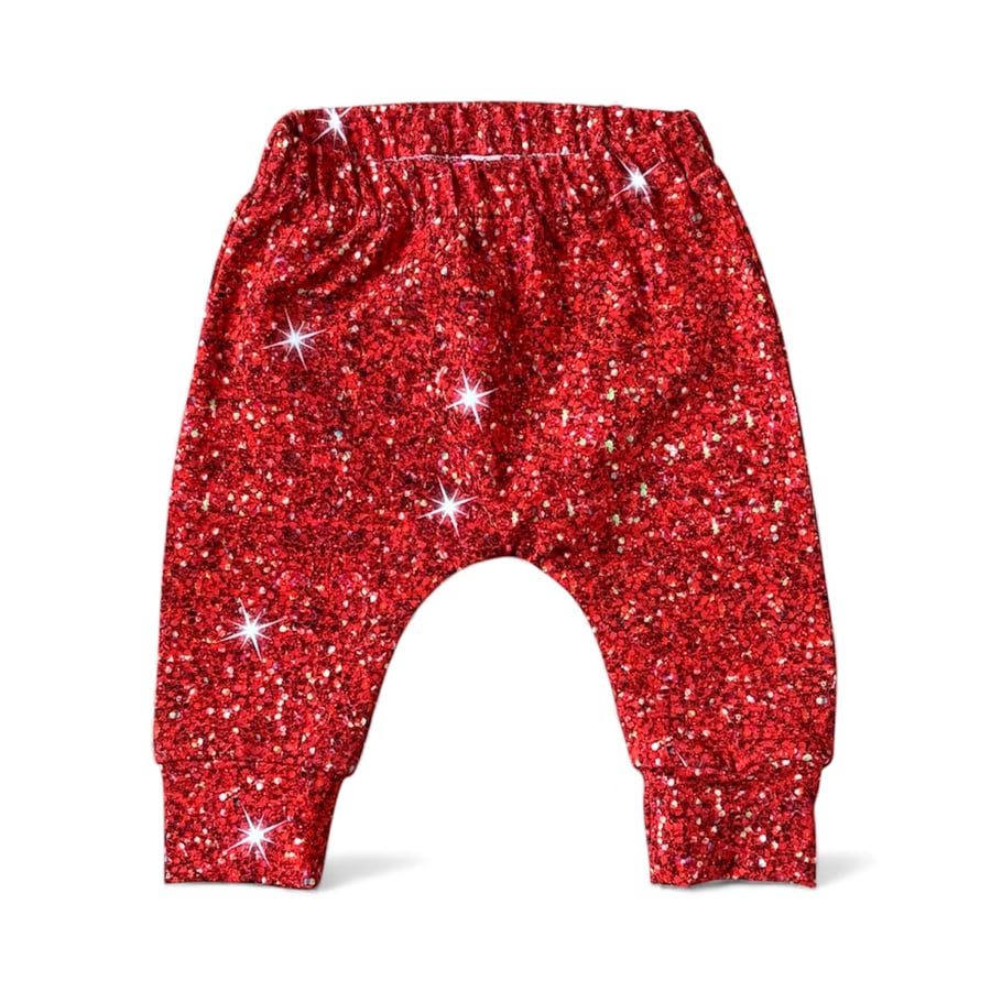 Red “Sparkly” cuffed leggings - up to 12-18 months