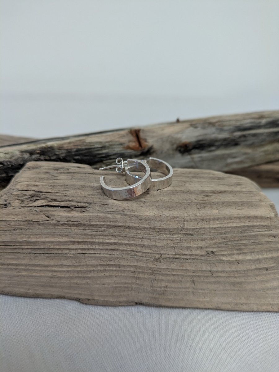 Chunky hammered sterling silver hoops 