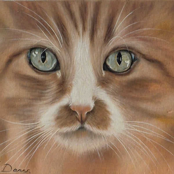 Ginger cat portrait. Oil on board. 25.5 x 20.5 cm