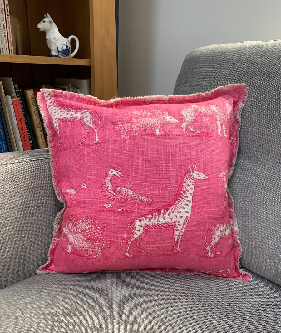 Pink kingdom cushion cover with frayed flange edge