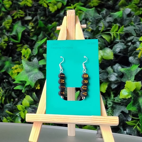 Simple letter bead earrings 'Init Bruv'