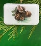 Handcrafted Christmas Card with Artisan Fused Glass Tree Robin on a Log 
