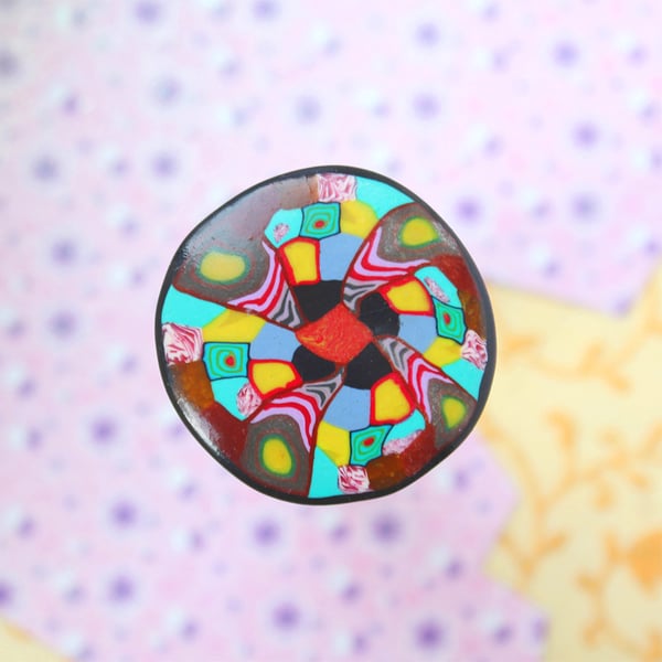 Sale - Brooch - Designer Polymer Clay - Handmade Swirled Mosaic 