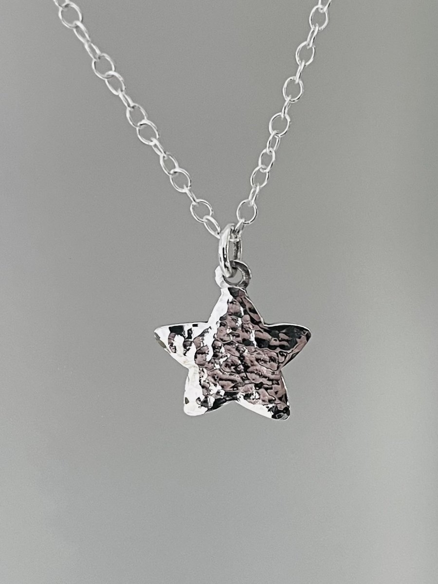 Hammered Star Sterling Silver Pendant Necklace