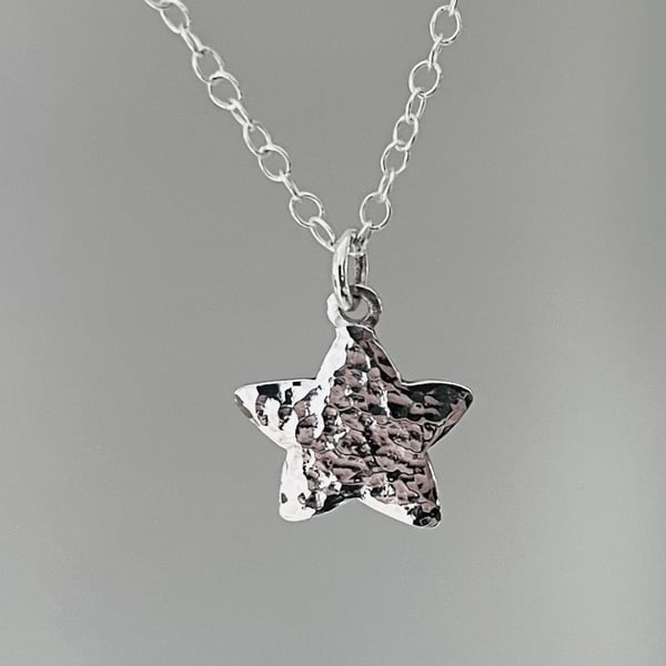 Hammered Star Sterling Silver Pendant Necklace