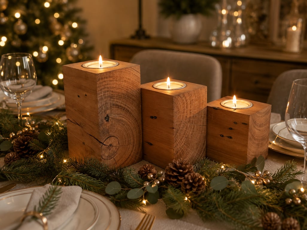 Set of 3 Wooden Tealight Holders Upcycled Pallet Block Candle Gift Set