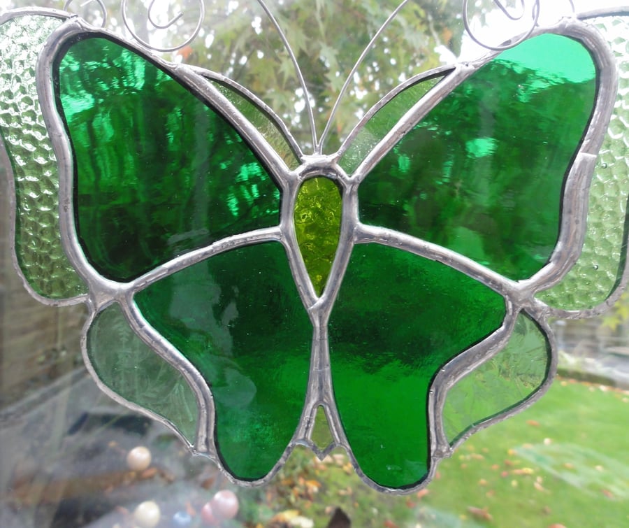 SALE - Stained Glass Butterfly Suncatcher - Green  