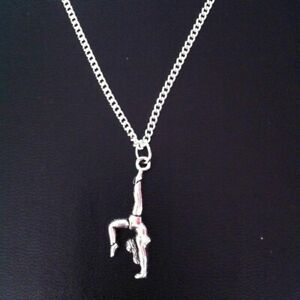 gymnastic pendant necklace silver plated 18" curb chain