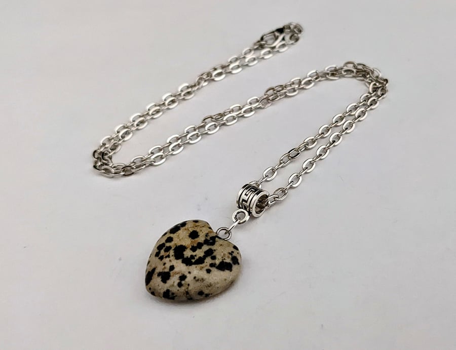 Dalmatian jasper heart necklace
