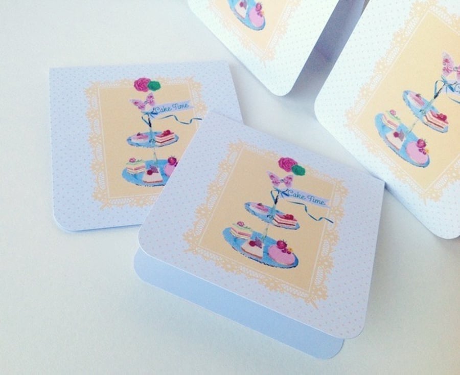 Notecards,Set of Four,'Cake Time'Handmade Notecards with Envelopes